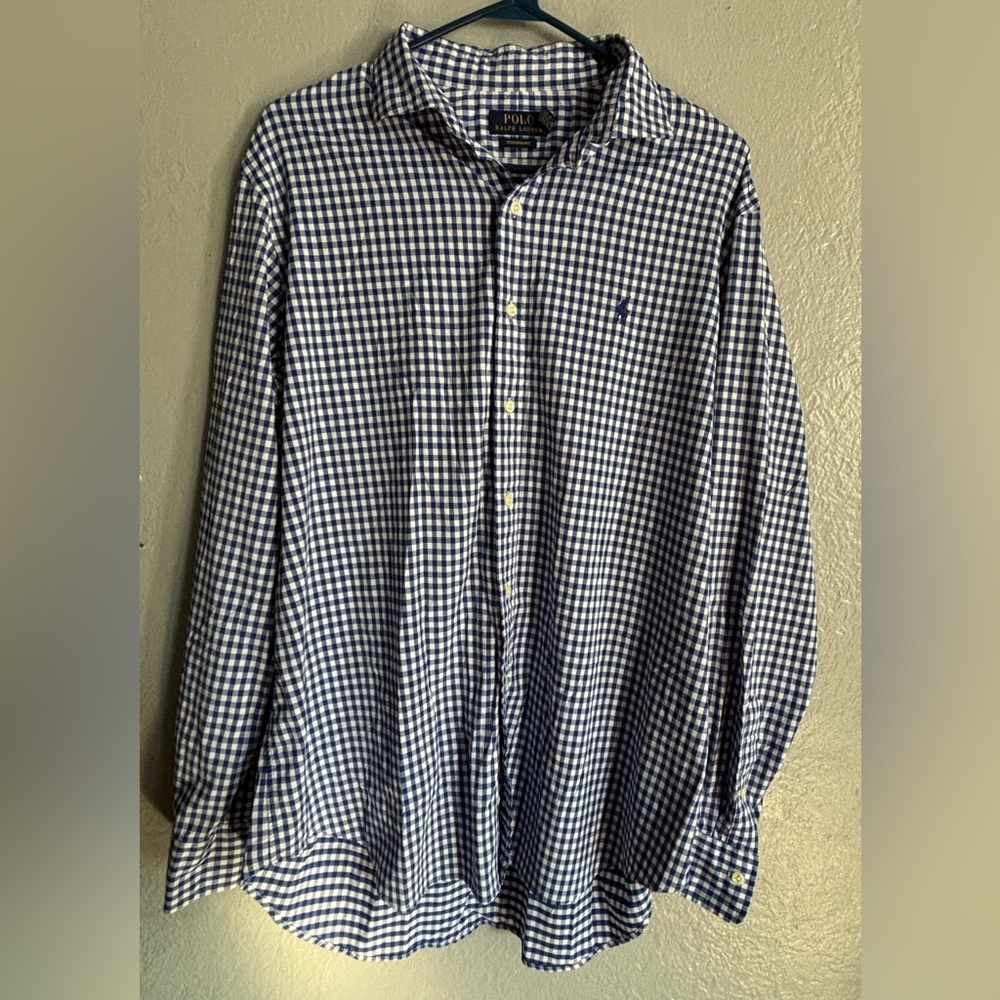 Polo Ralph Lauren Performance blue Check Shirt Men Button Up Long Sleeve SZ XL